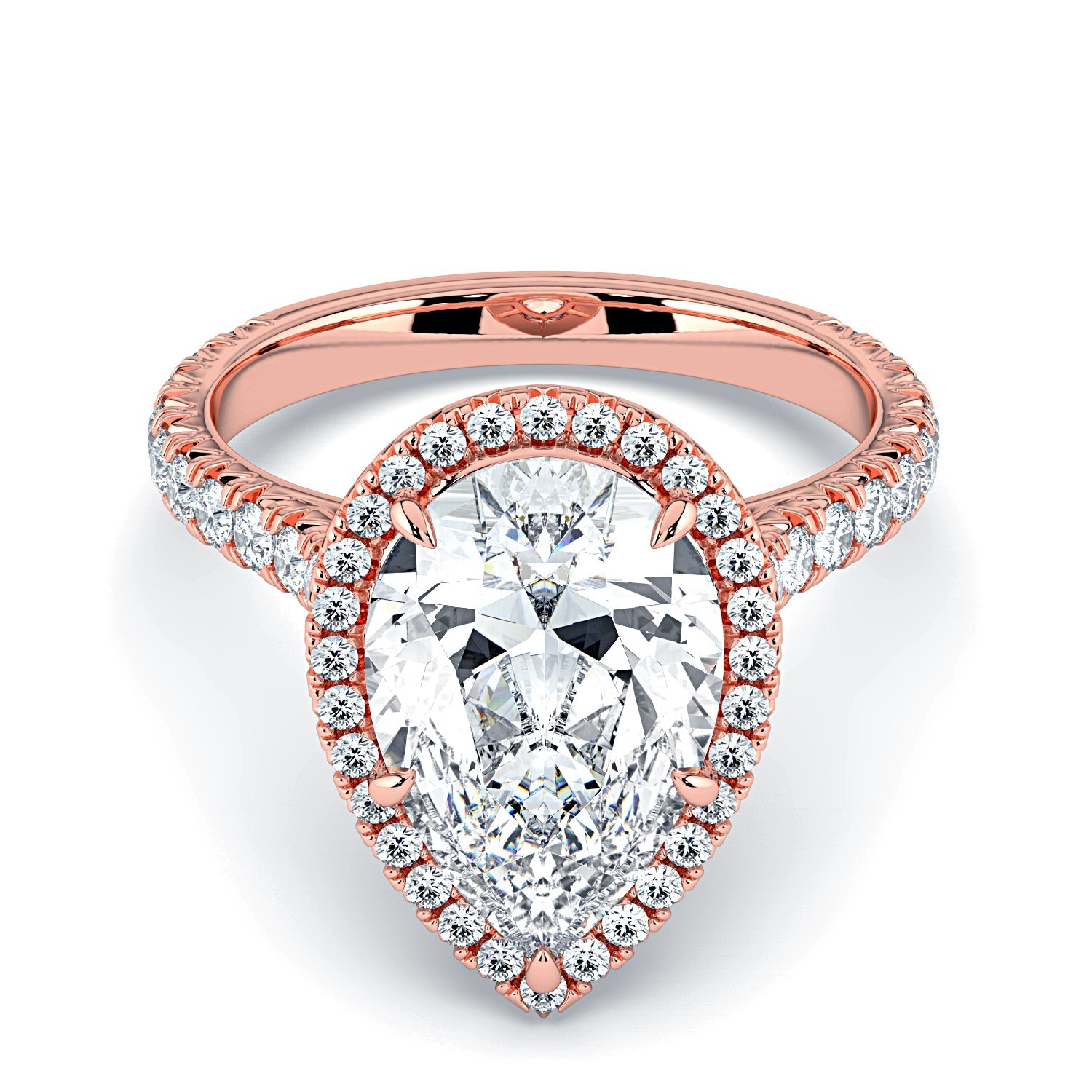 Pear Shape Halo & Pavé Diamond Engagement Ring - Rose