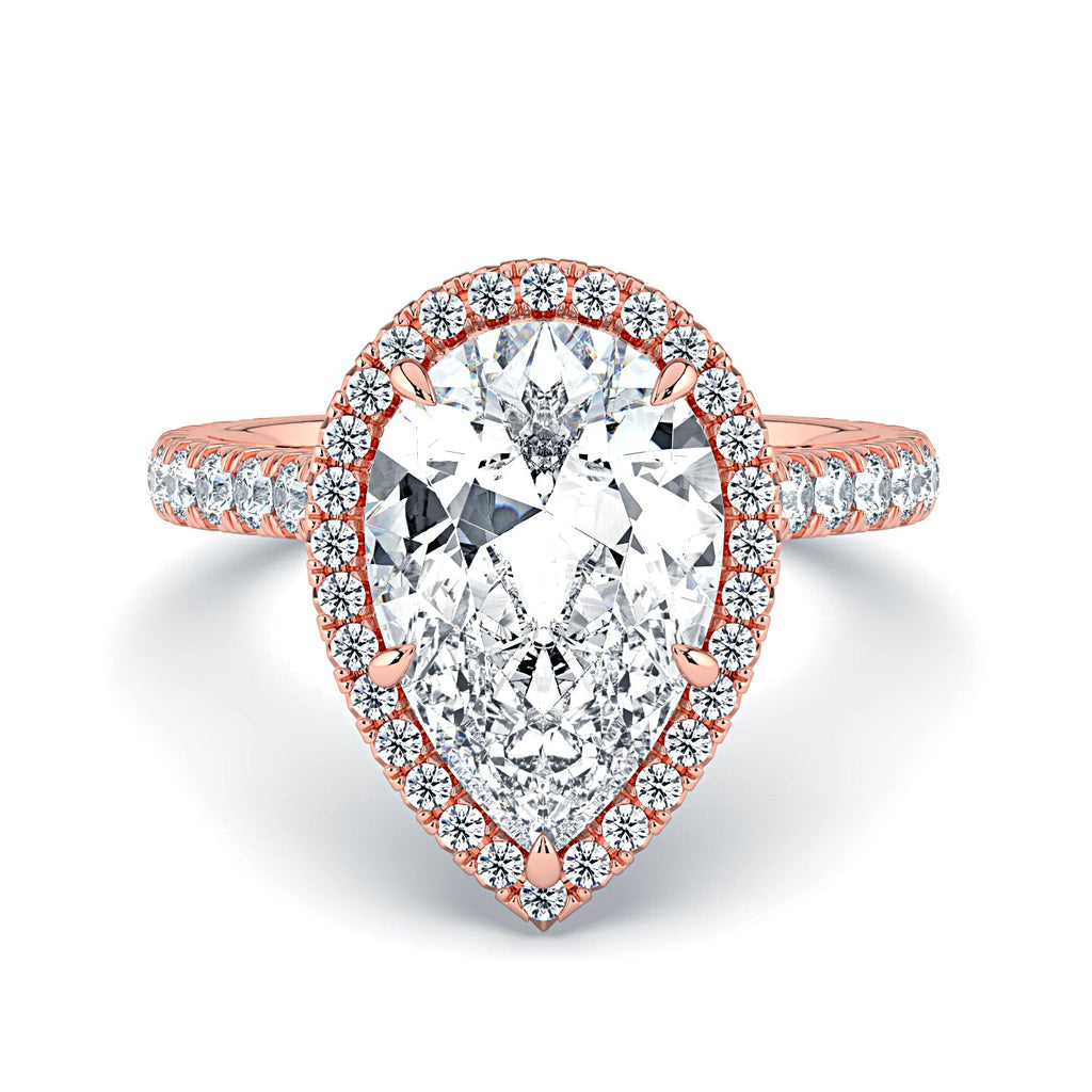 Pear Shape Halo & Pavé Diamond Engagement Ring - Rose