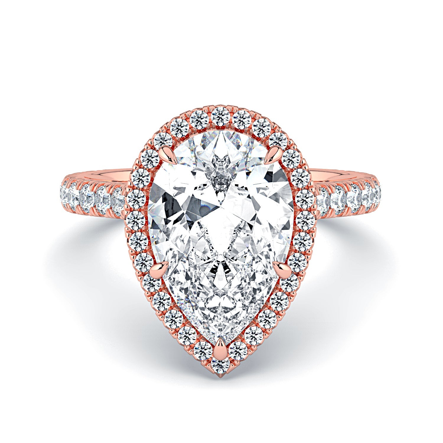 Pear Shape Halo & Pavé Diamond Engagement Ring - Rose