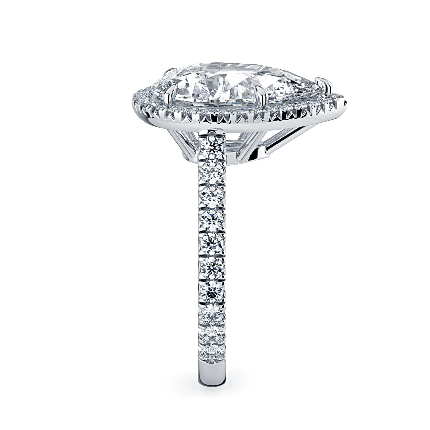 Pear Shape Halo & Pavé Diamond Engagement Ring - White