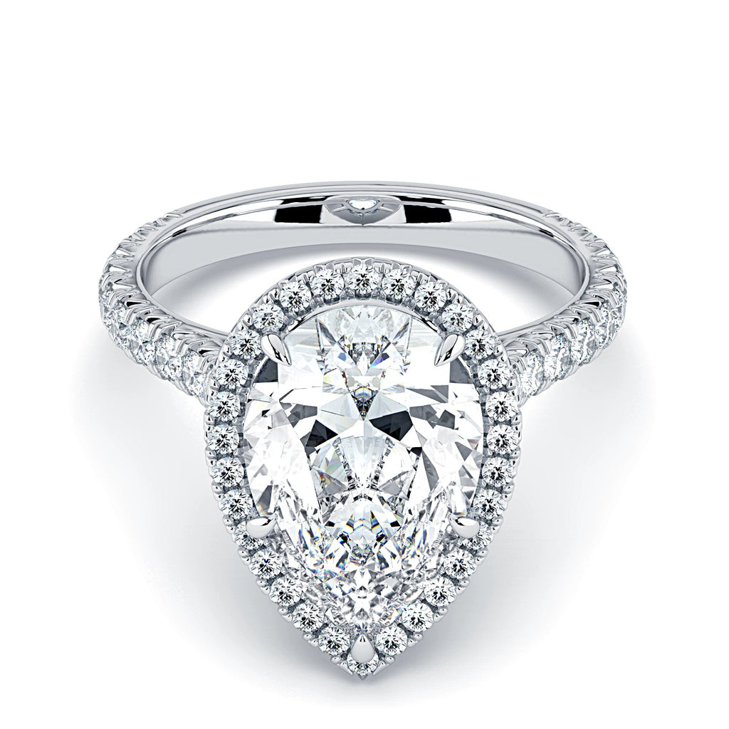 Pear Shape Halo & Pavé Diamond Engagement Ring - White