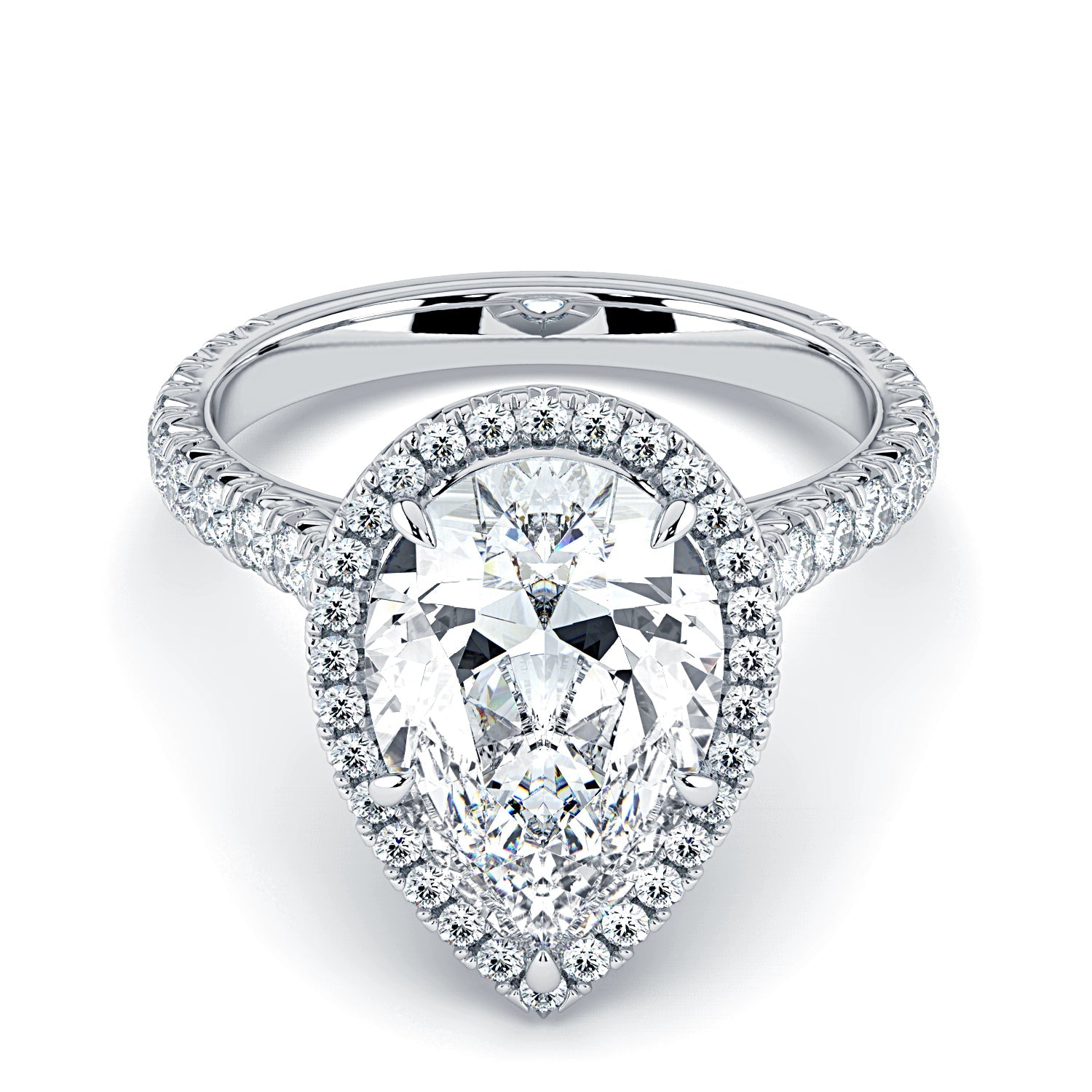 Pear Shape Halo & Pavé Diamond Engagement Ring - White