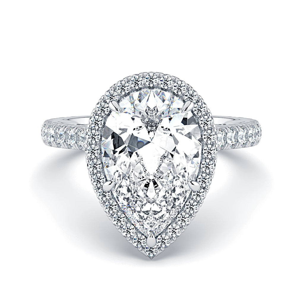 Pear Shape Halo & Pavé Diamond Engagement Ring - White