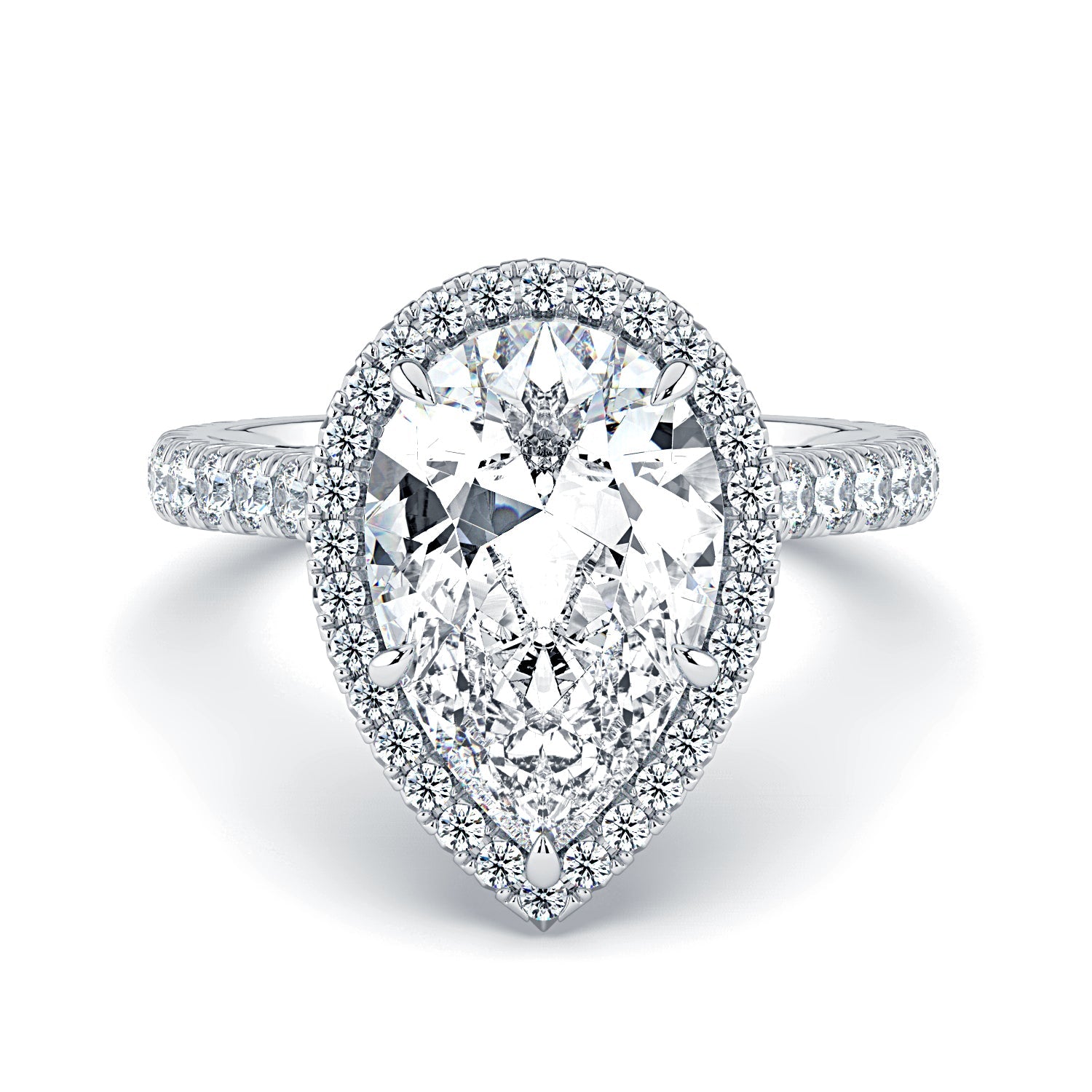 Pear Shape Halo & Pavé Diamond Engagement Ring - White