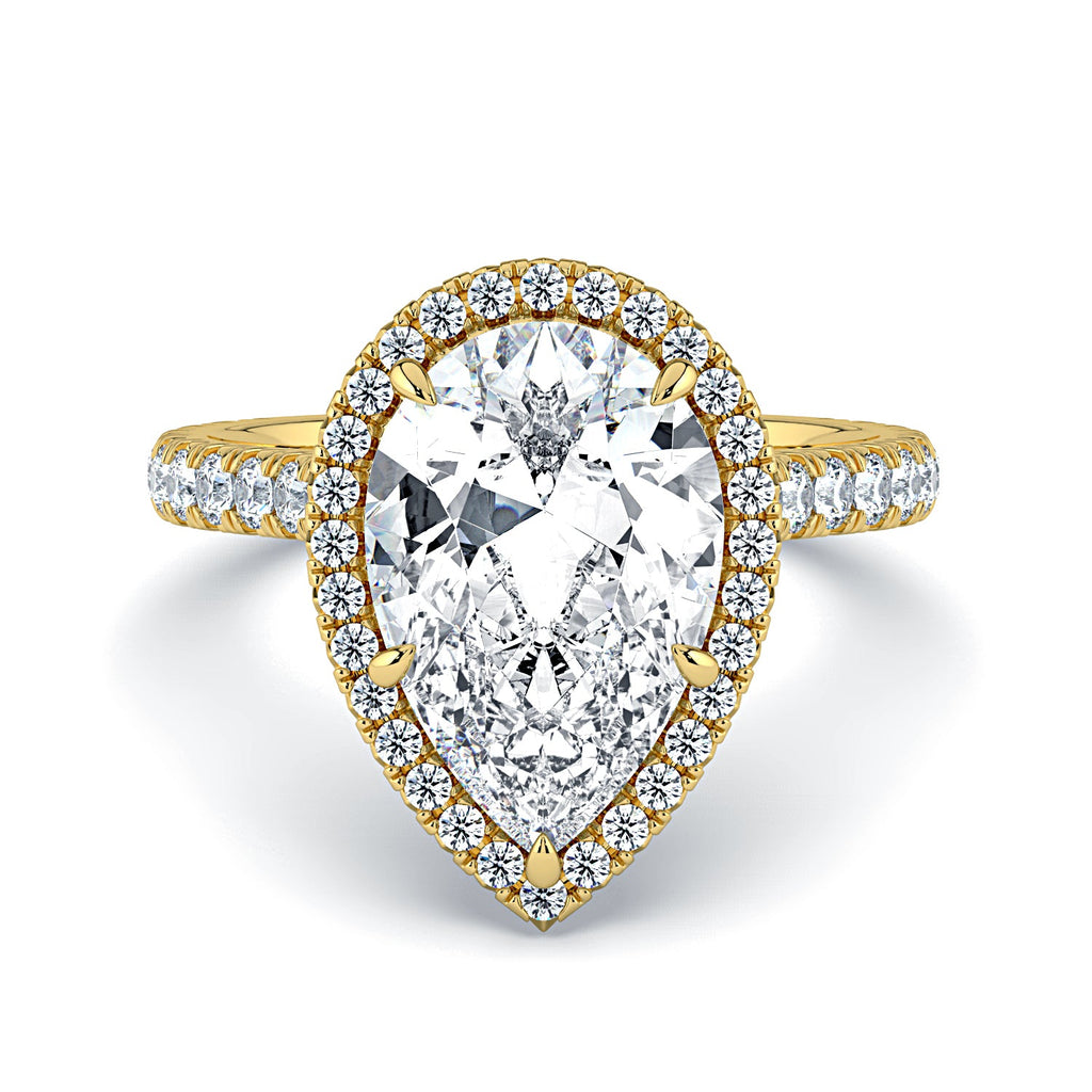 Pear Shape Halo & Pavé Diamond Engagement Ring - Yellow