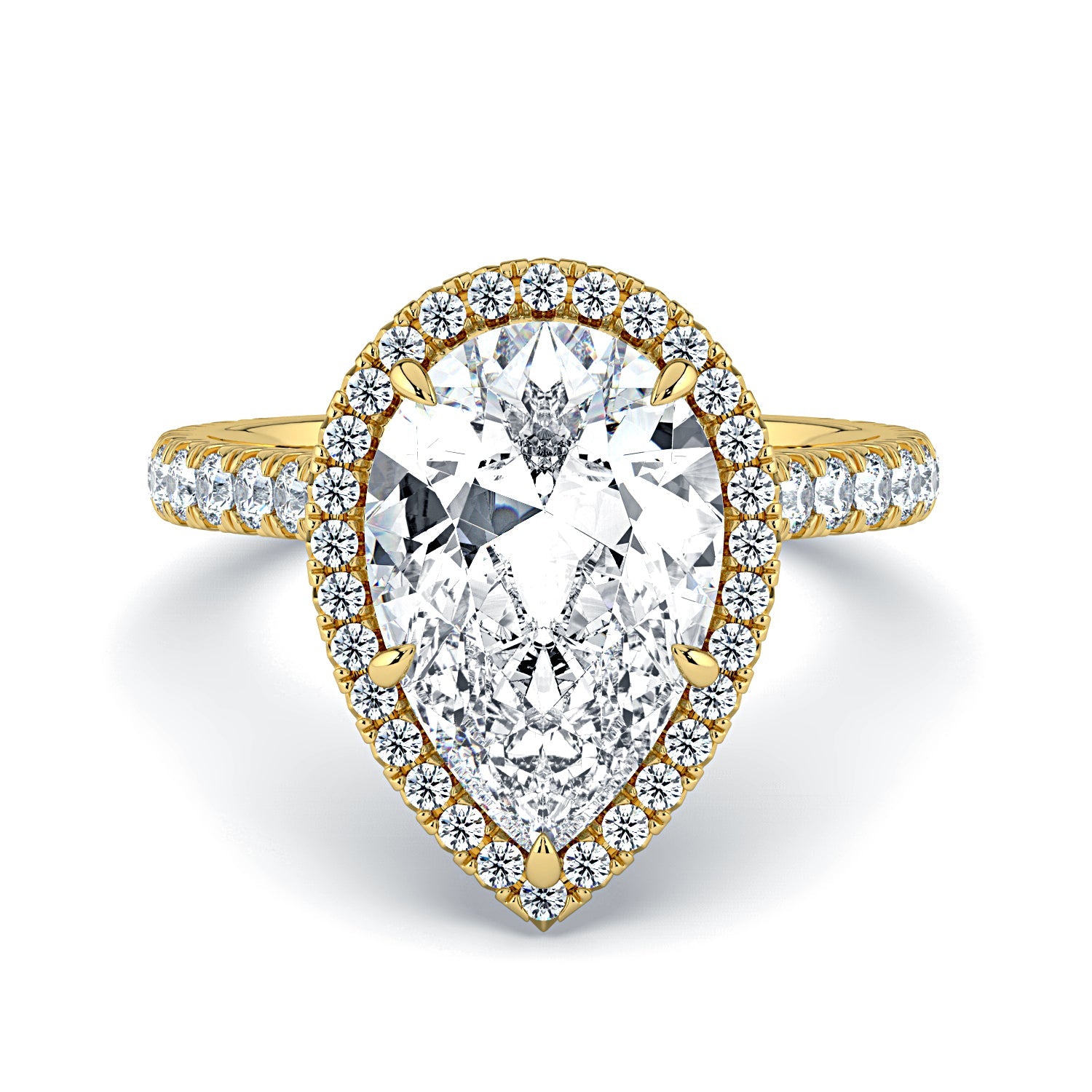 Pear Shape Halo & Pavé Diamond Engagement Ring - Yellow