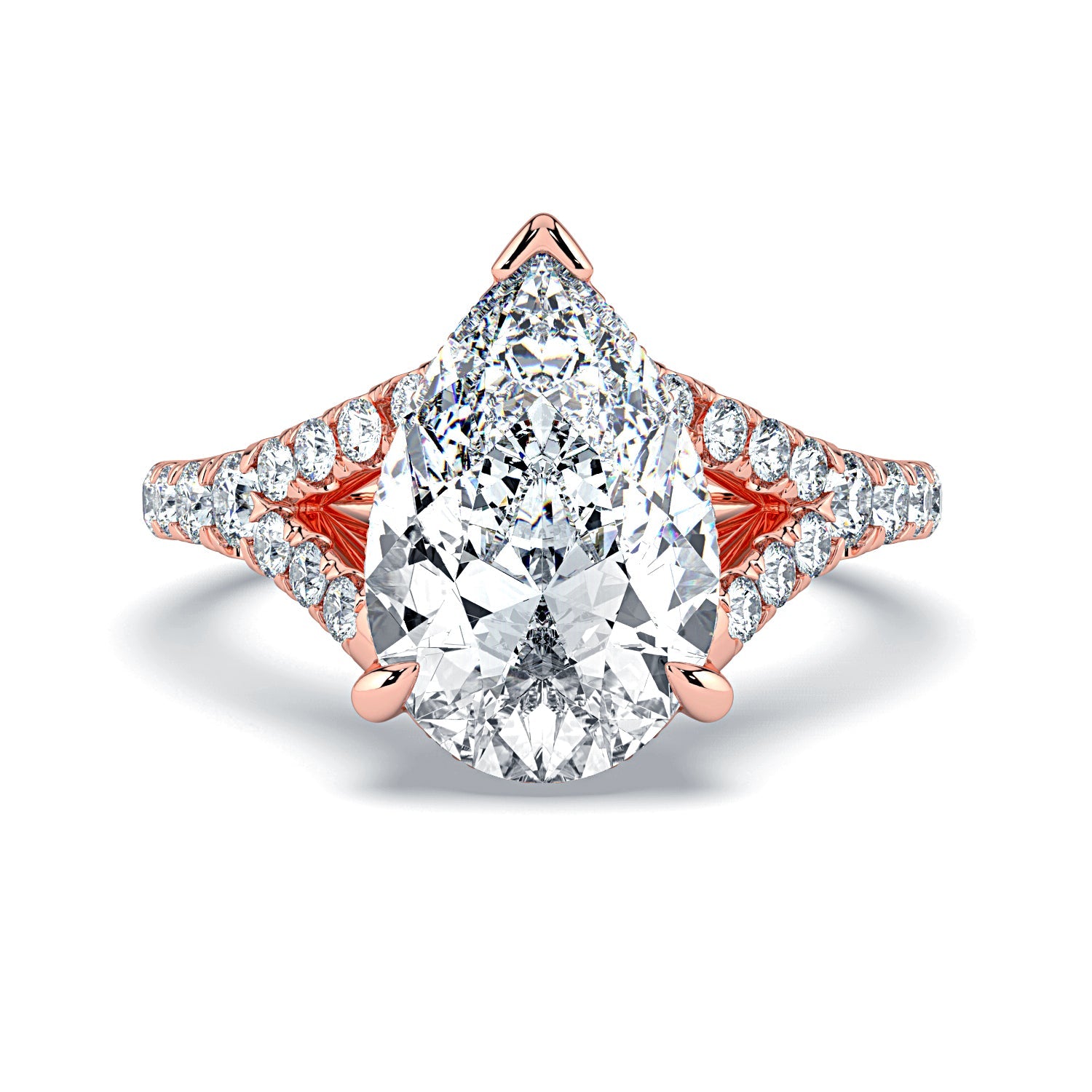 Pear Shape Pavé Split Band Diamond Engagement Ring - Rose