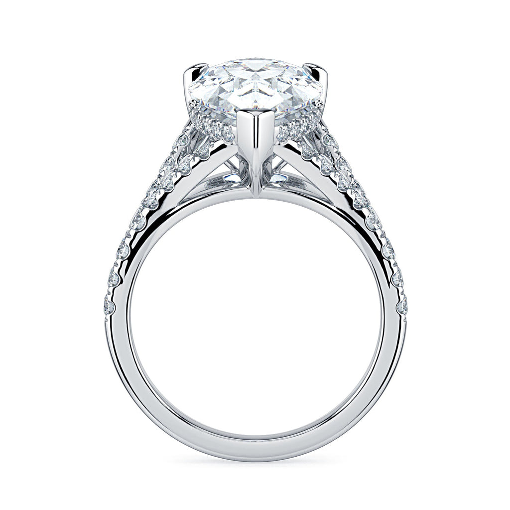 Pear Shape Pavé Split Band Diamond Engagement Ring - White