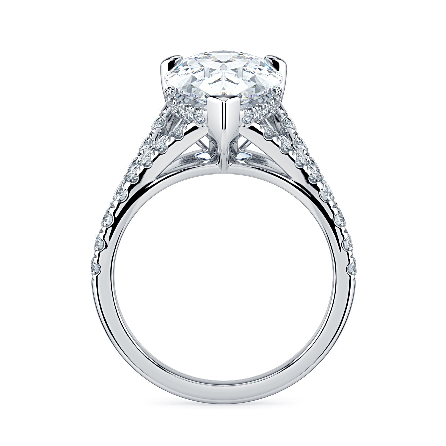 Pear Shape Pavé Split Band Diamond Engagement Ring - White