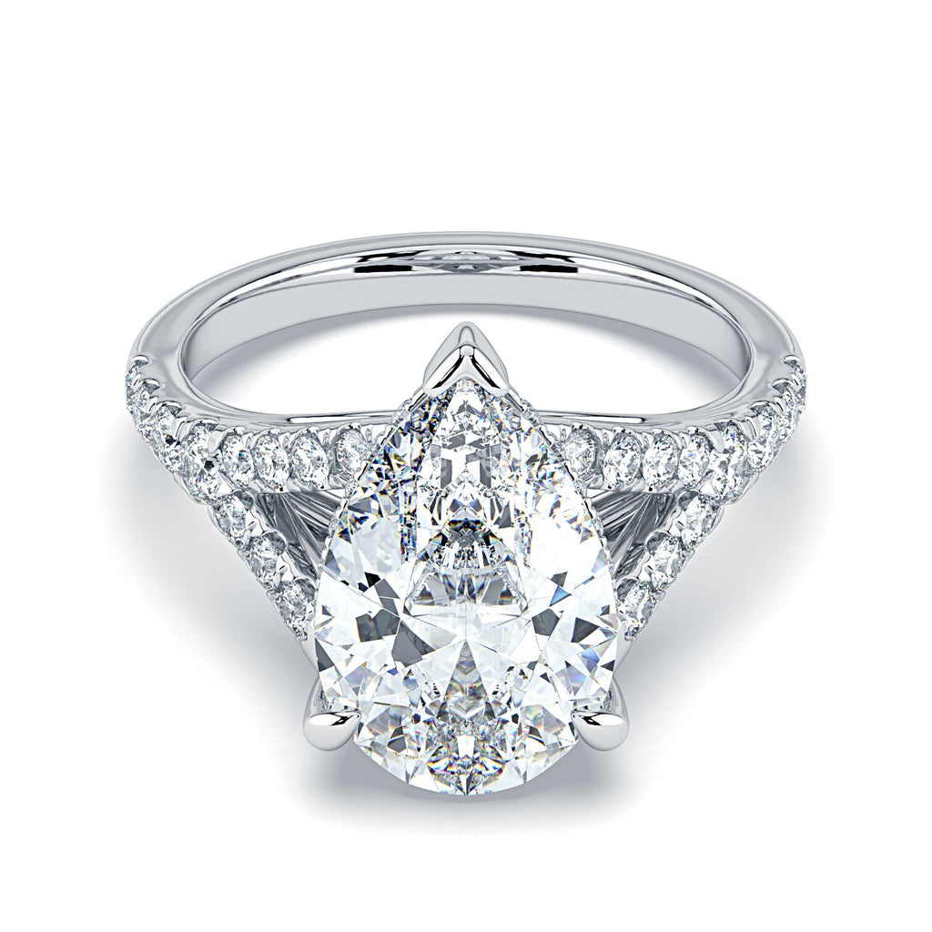 Pear Shape Pavé Split Band Diamond Engagement Ring - White