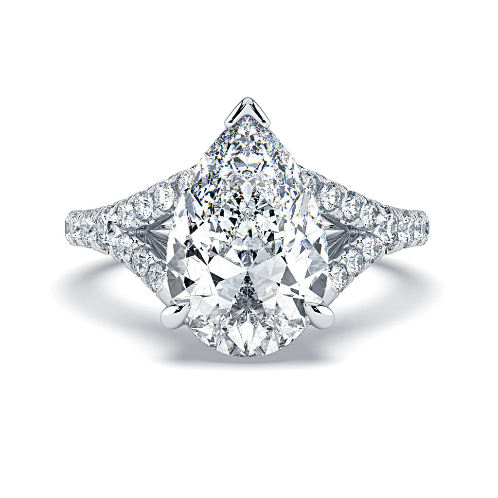 Pear Shape Pavé Split Band Diamond Engagement Ring - White