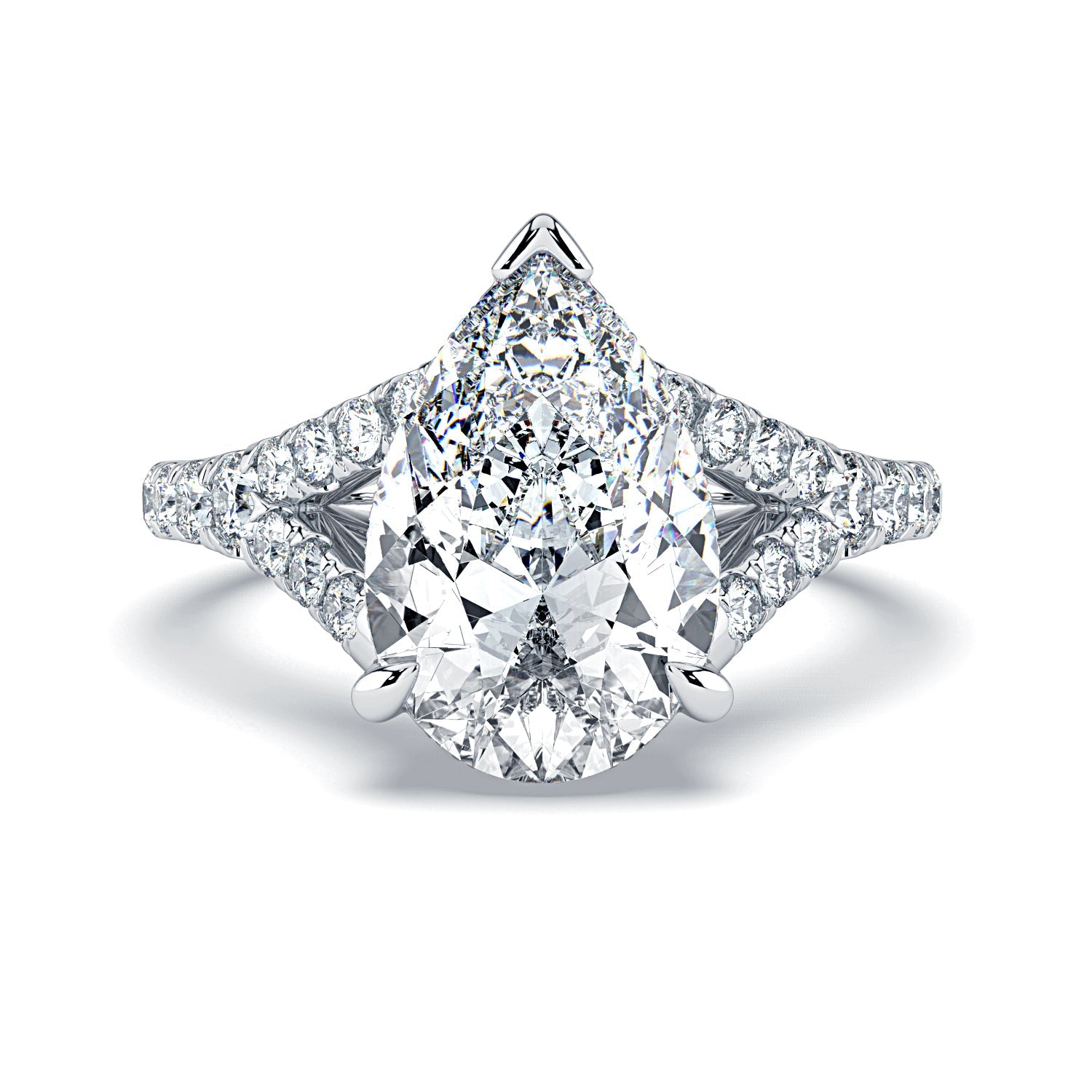 Pear Shape Pavé Split Band Diamond Engagement Ring - White