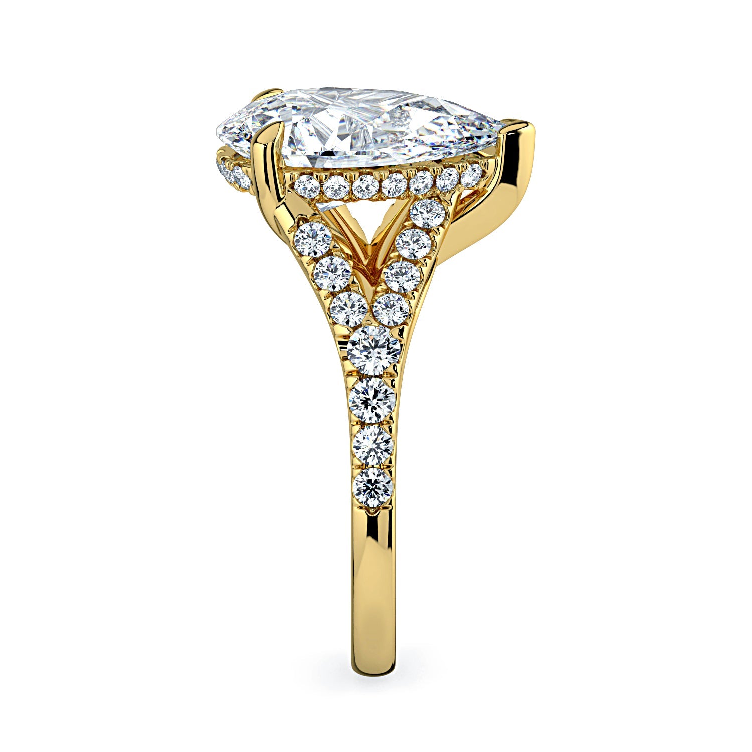 Pear Shape Pavé Split Band Diamond Engagement Ring - Yellow