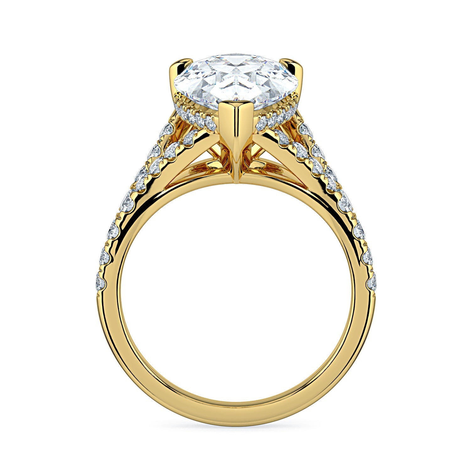 Pear Shape Pavé Split Band Diamond Engagement Ring - Yellow
