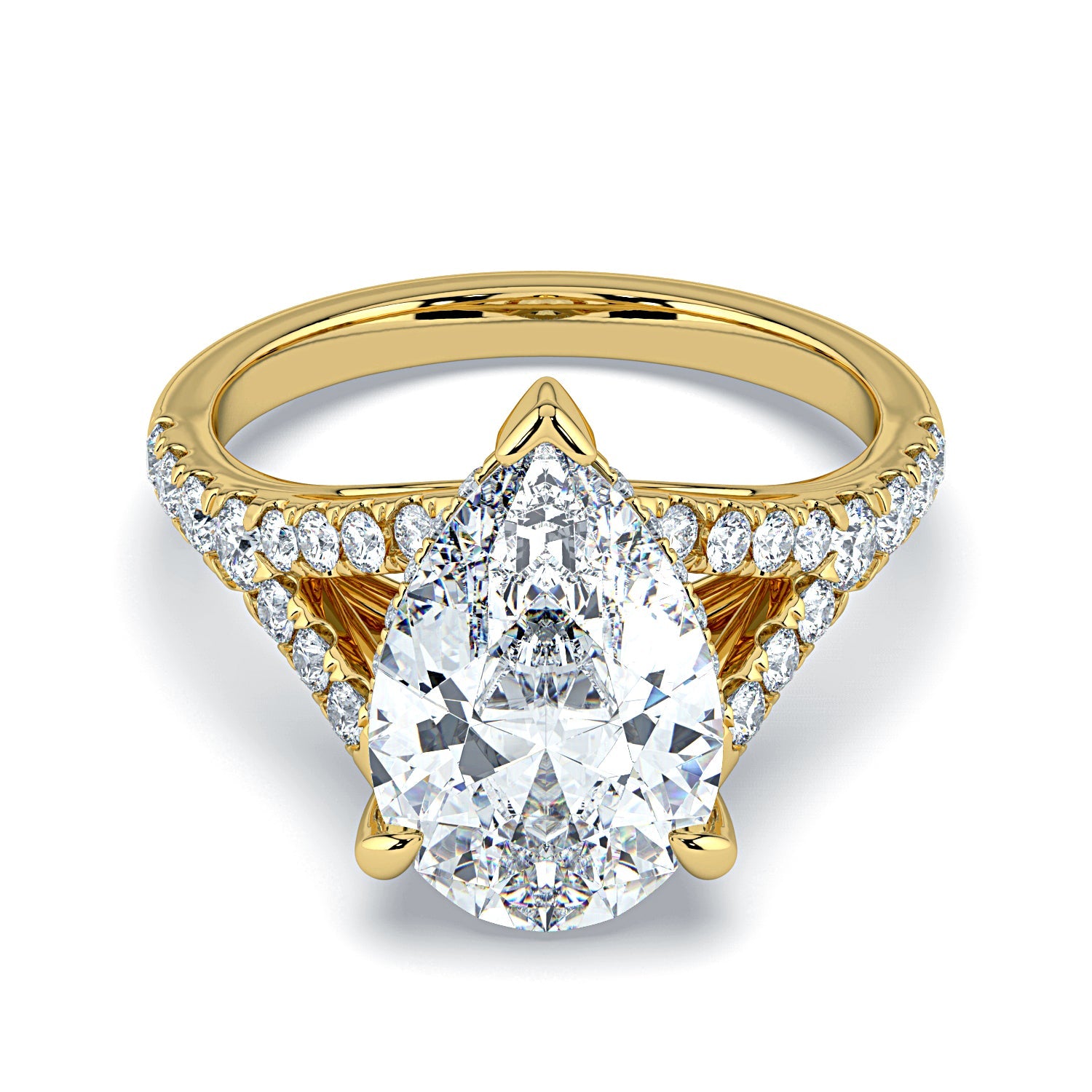 Pear Shape Pavé Split Band Diamond Engagement Ring - Yellow