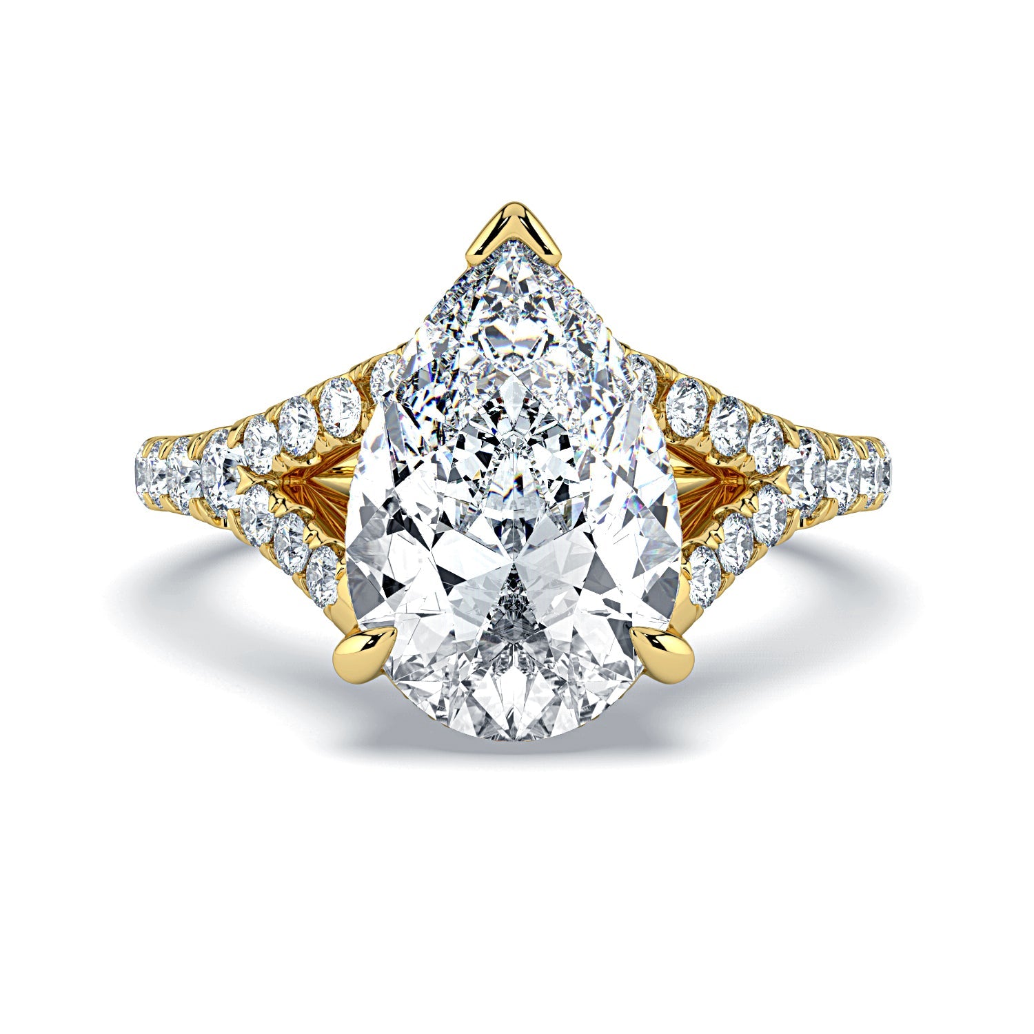 Pear Shape Pavé Split Band Diamond Engagement Ring - Yellow
