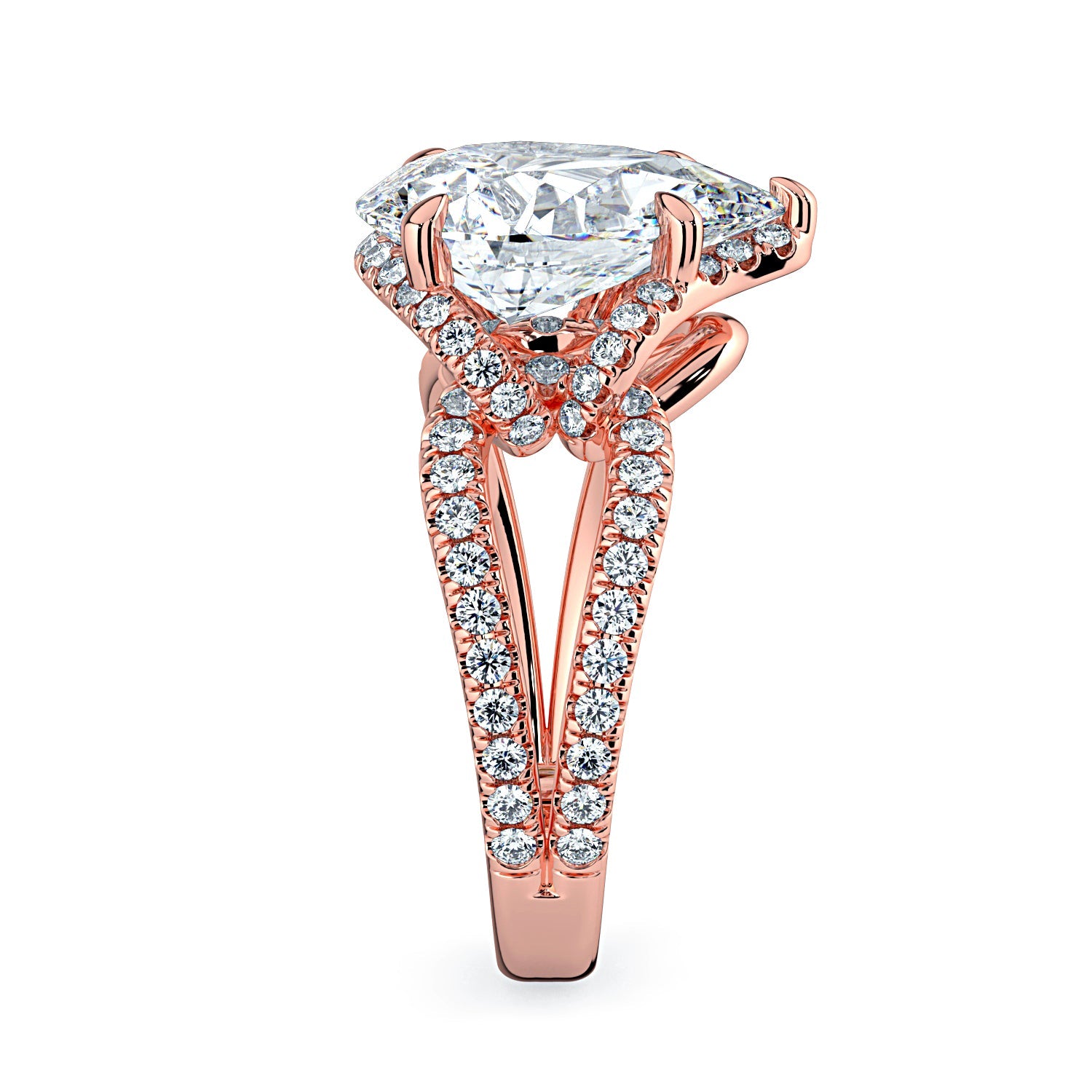 Pear Shape Pavé Fancy Wrap Diamond Engagement Ring - Rose