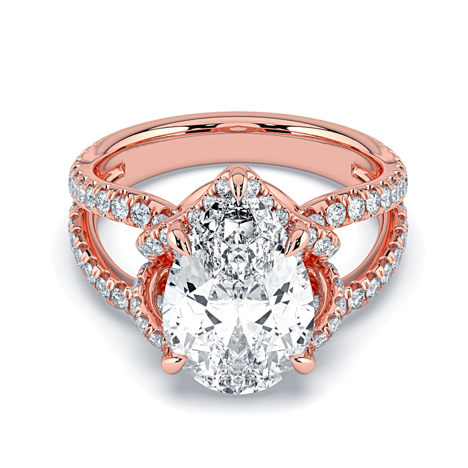 Pear Shape Pavé Fancy Wrap Diamond Engagement Ring - Rose