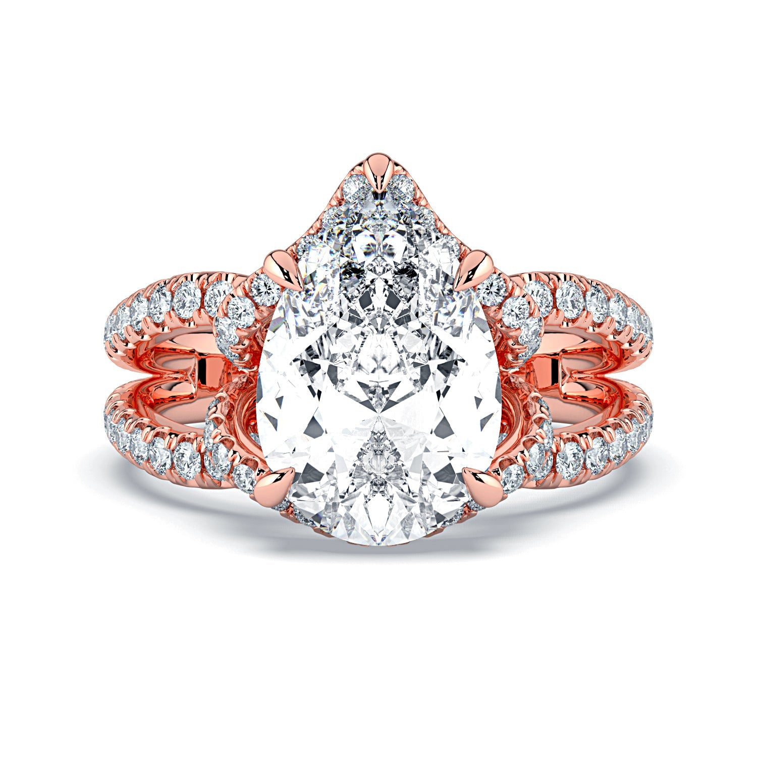 Pear Shape Pavé Fancy Wrap Diamond Engagement Ring - Rose