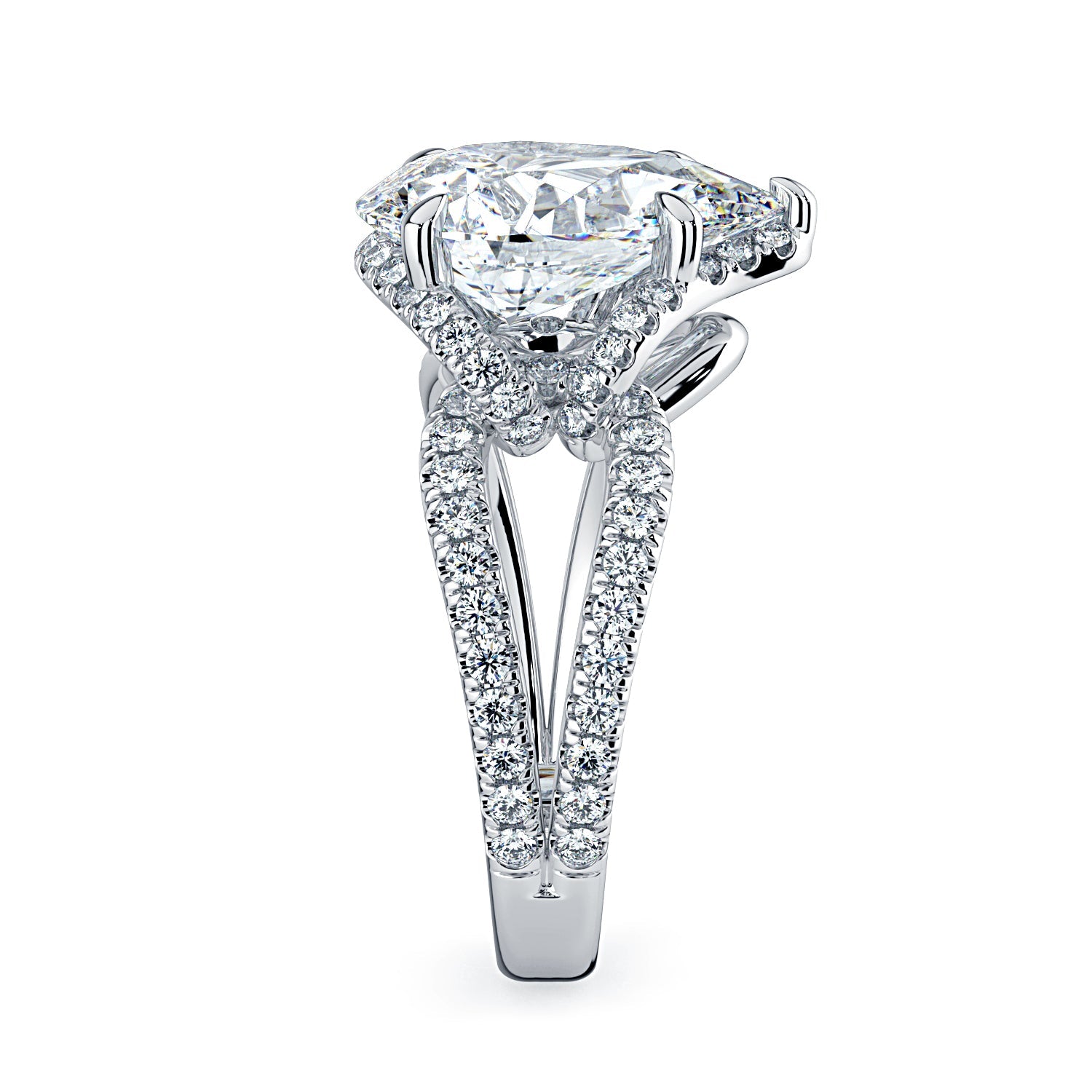 Pear Shape Pavé Fancy Wrap Diamond Engagement Ring - White