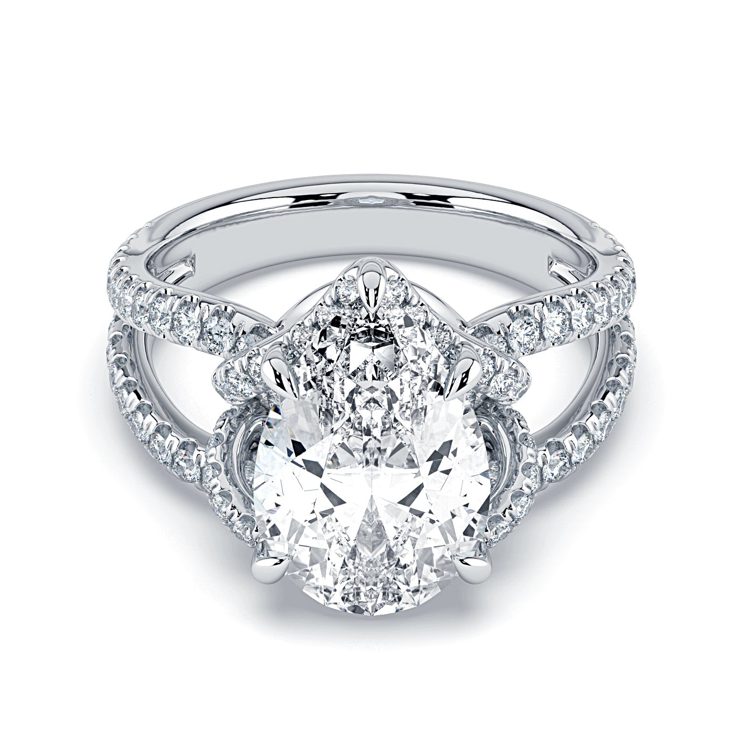 Pear Shape Pavé Fancy Wrap Diamond Engagement Ring - White