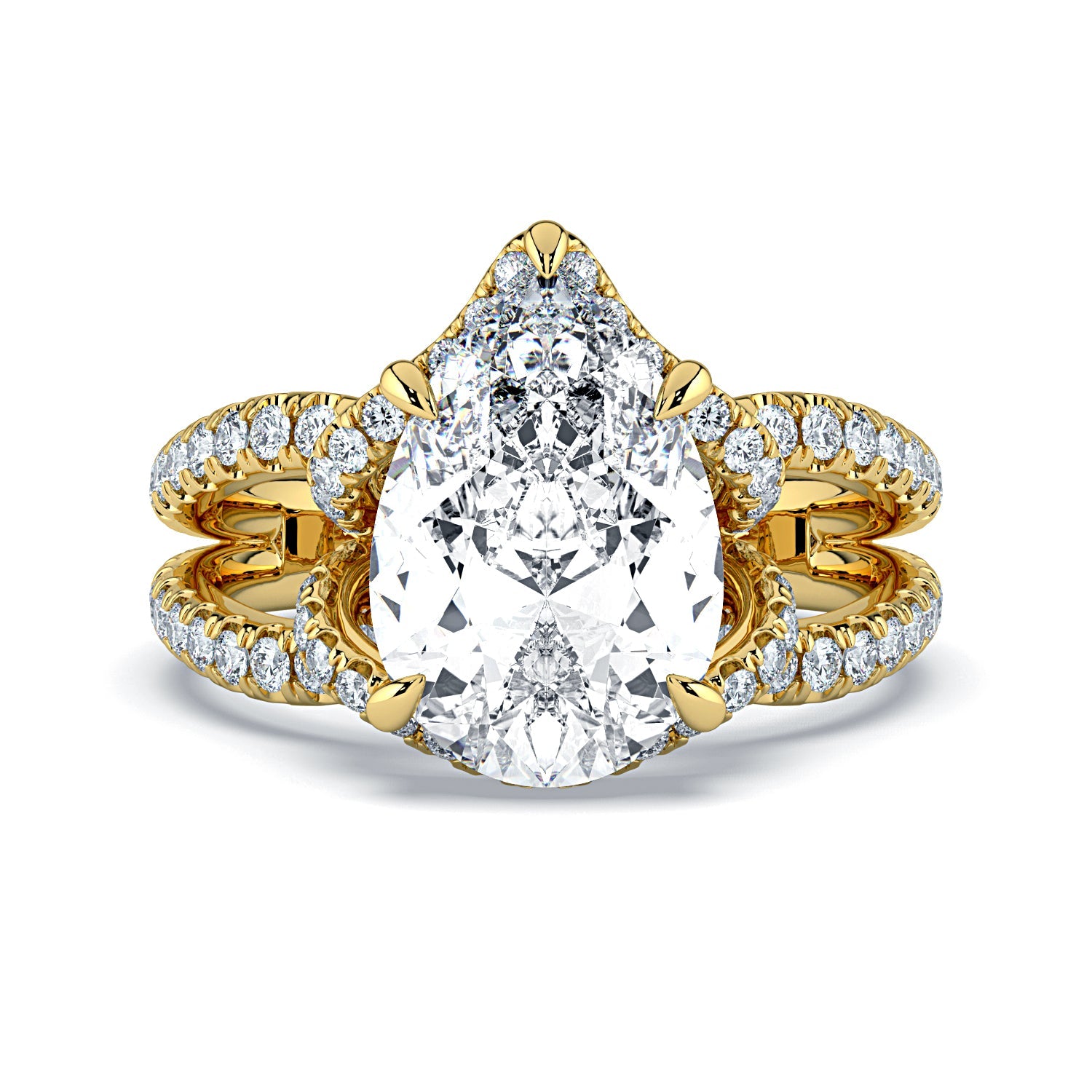 Pear Shape Pavé Fancy Wrap Diamond Engagement Ring - Yellow