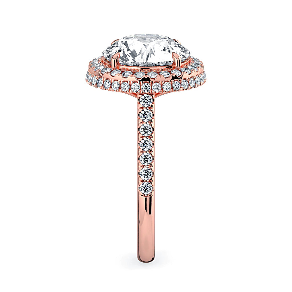Round Double Halo & Pavé Diamond Engagement Ring - Rose