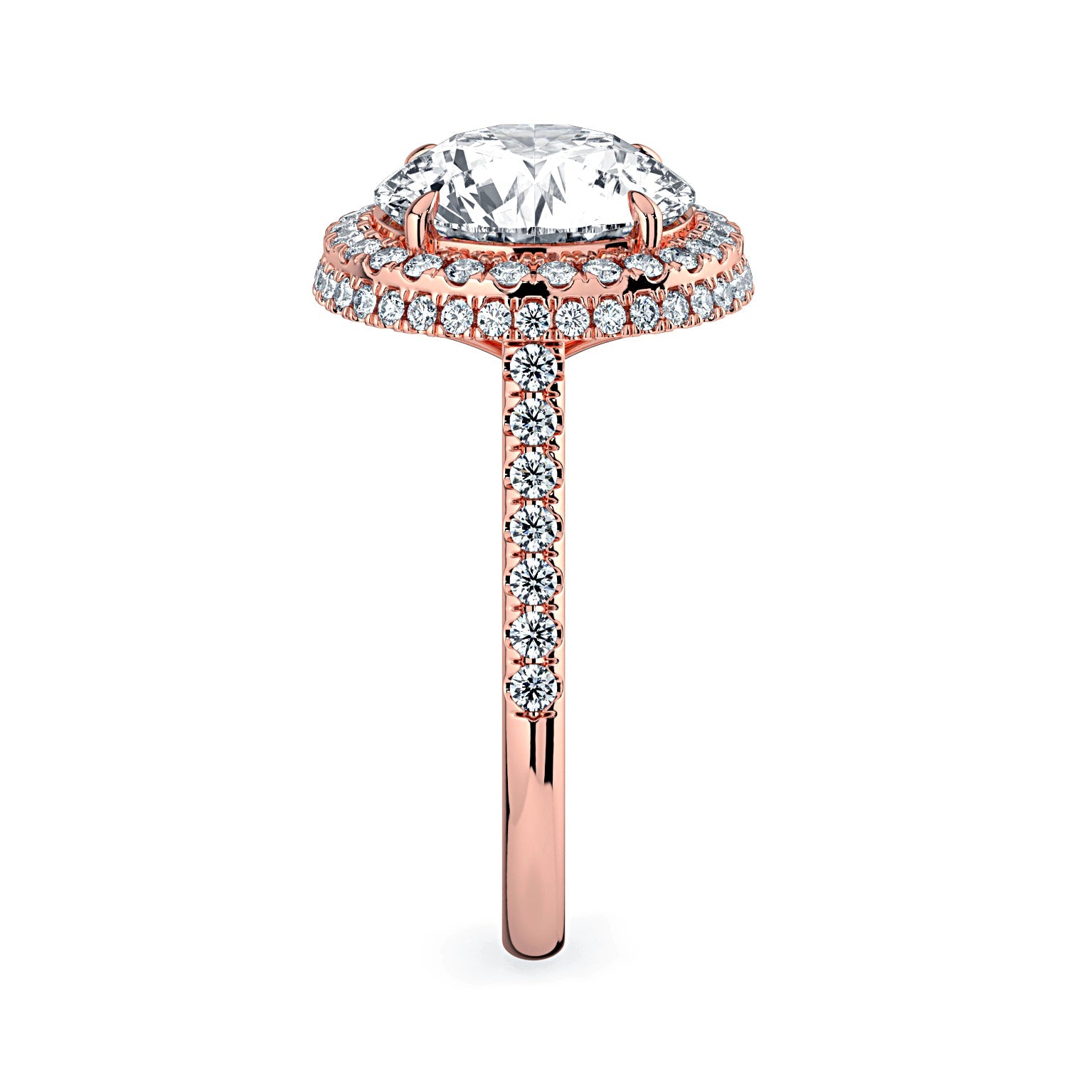 Round Double Halo & Pavé Diamond Engagement Ring - Rose
