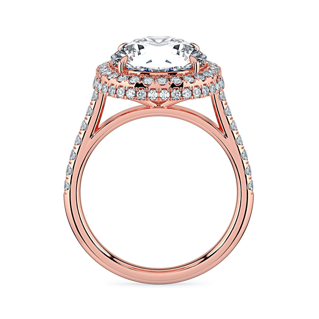 Round Double Halo & Pavé Diamond Engagement Ring - Rose