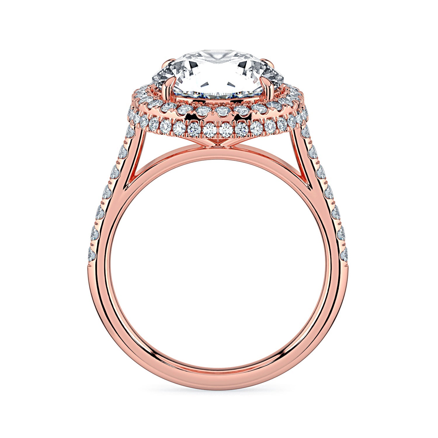 Round Double Halo & Pavé Diamond Engagement Ring - Rose