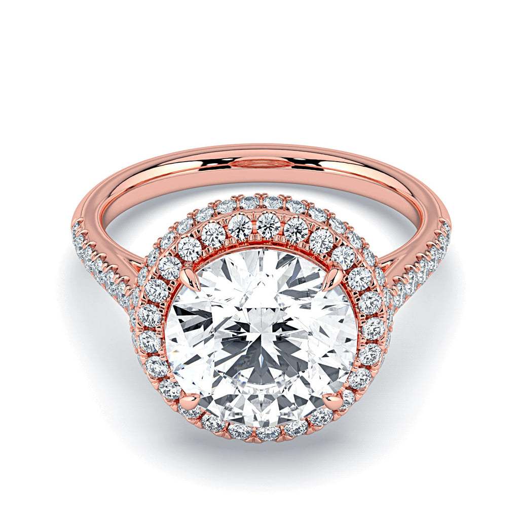Round Double Halo & Pavé Diamond Engagement Ring - Rose