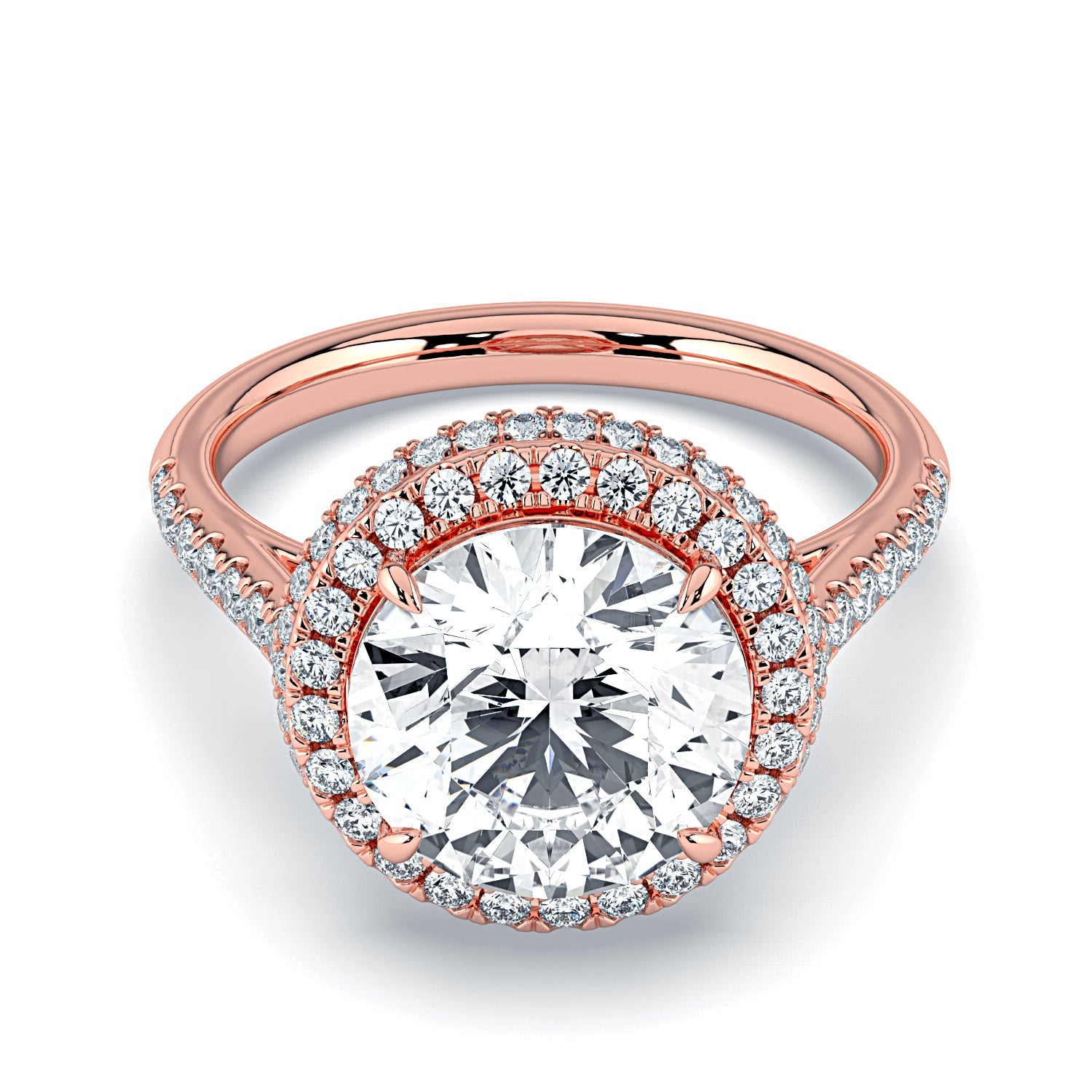 Round Double Halo & Pavé Diamond Engagement Ring - Rose