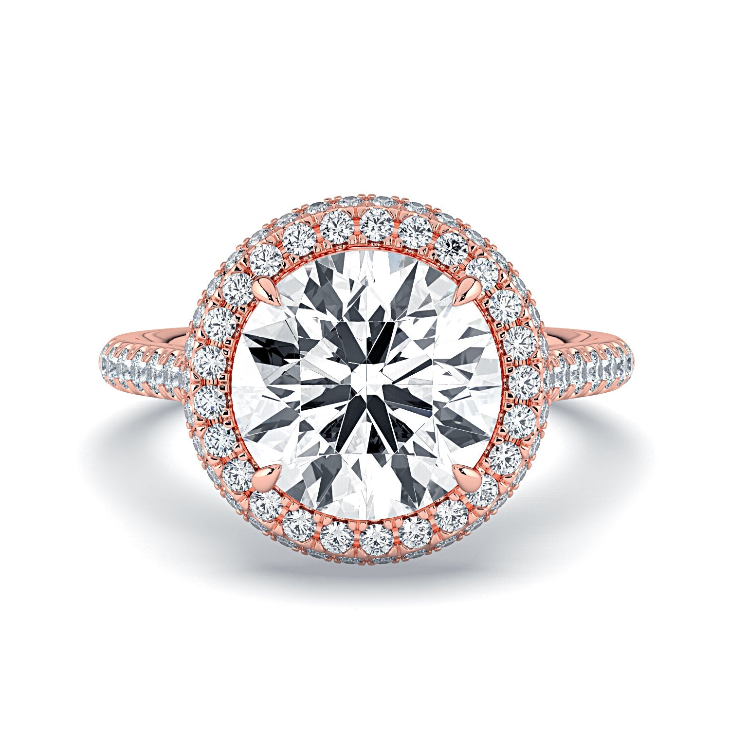 Round Double Halo & Pavé Diamond Engagement Ring - Rose
