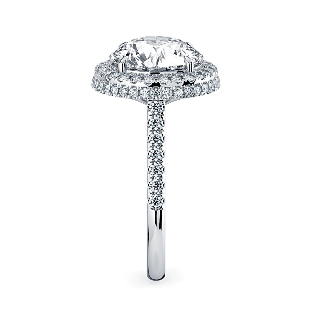 Round Double Halo & Pavé Diamond Engagement Ring - White