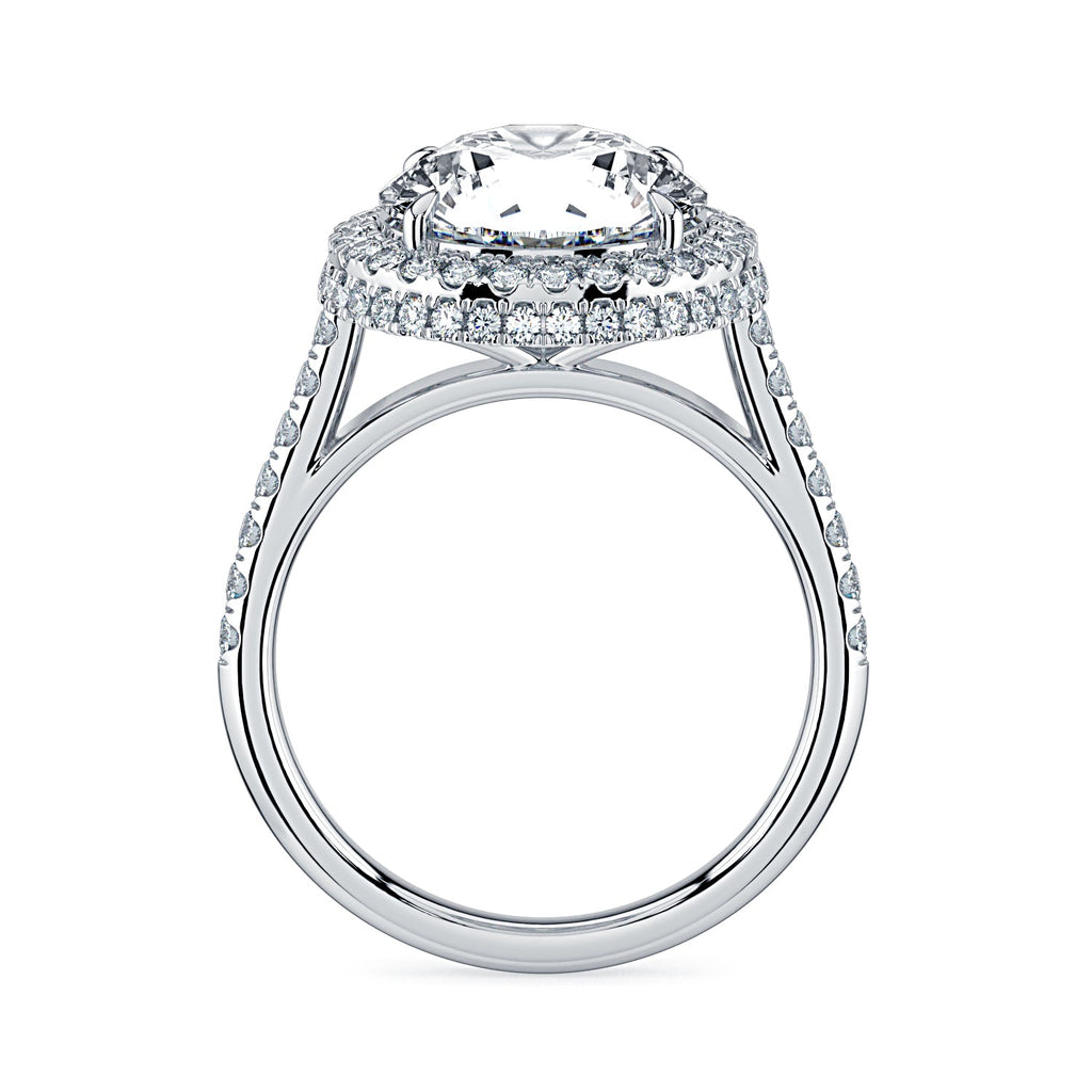 Round Double Halo & Pavé Diamond Engagement Ring - White