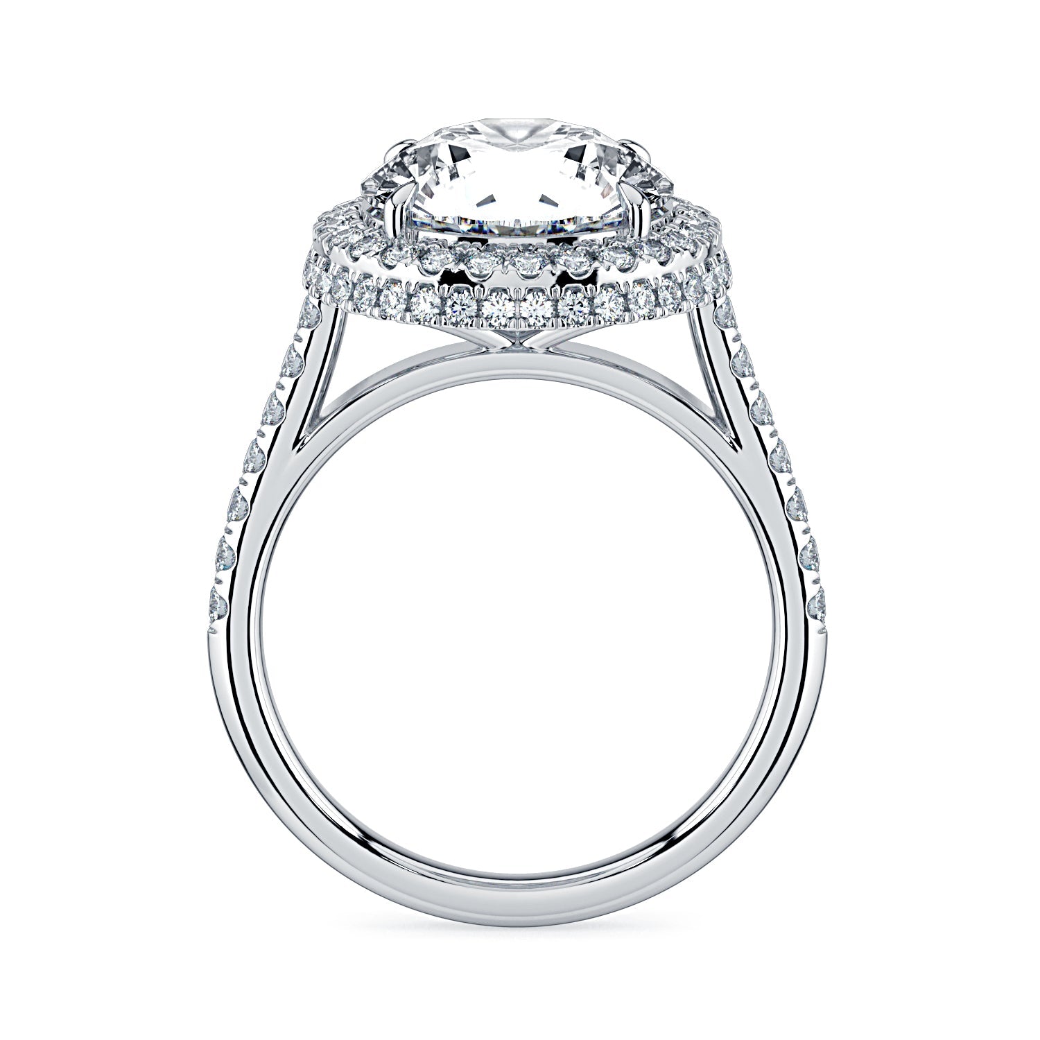 Round Double Halo & Pavé Diamond Engagement Ring - White