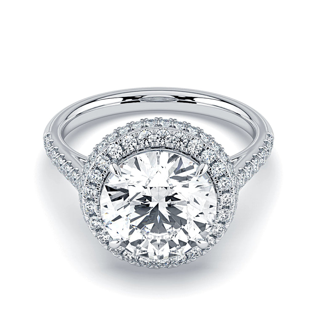 Round Double Halo & Pavé Diamond Engagement Ring - White