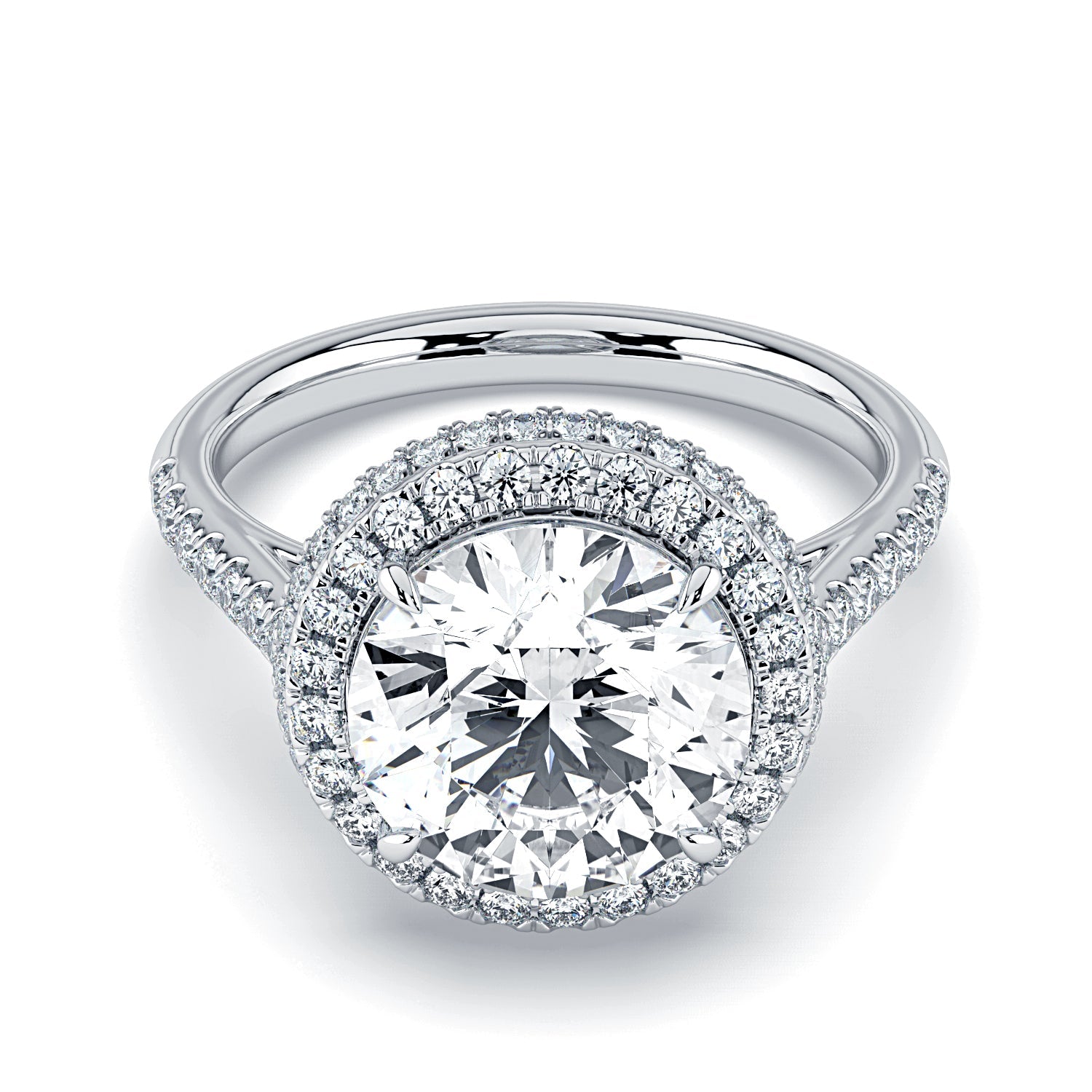 Round Double Halo & Pavé Diamond Engagement Ring - White