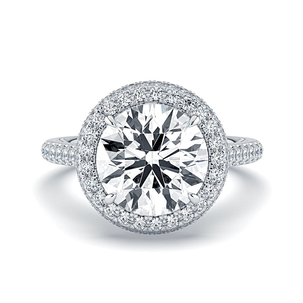 Round Double Halo & Pavé Diamond Engagement Ring - White