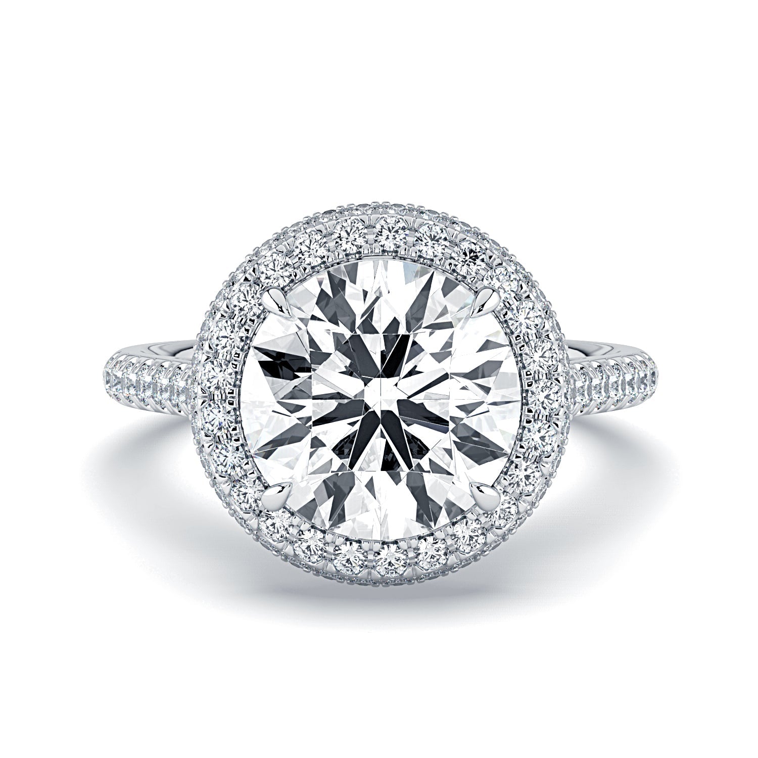 Round Double Halo & Pavé Diamond Engagement Ring - White