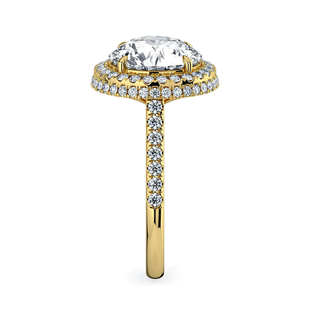 Round Double Halo & Pavé Diamond Engagement Ring - Yellow