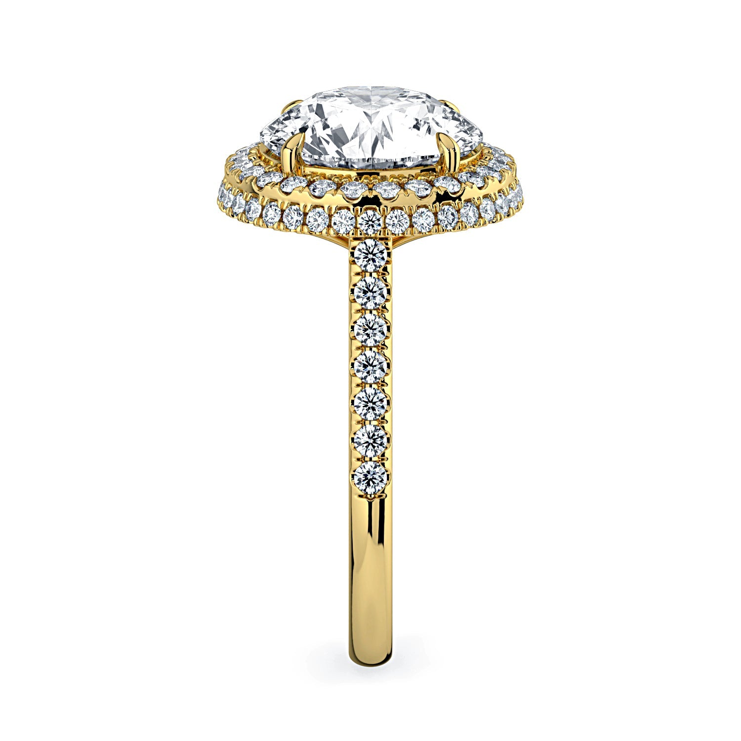 Round Double Halo & Pavé Diamond Engagement Ring - Yellow