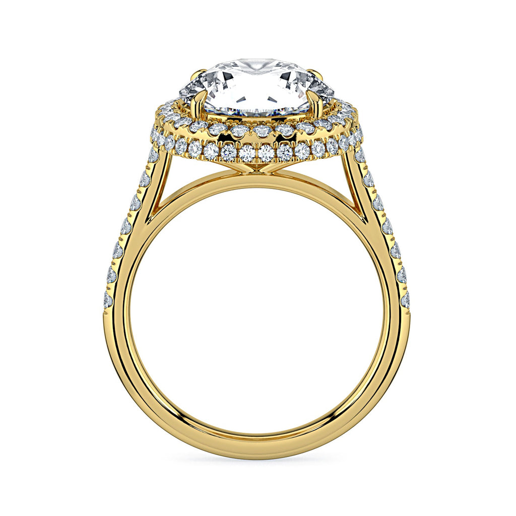 Round Double Halo & Pavé Diamond Engagement Ring - Yellow