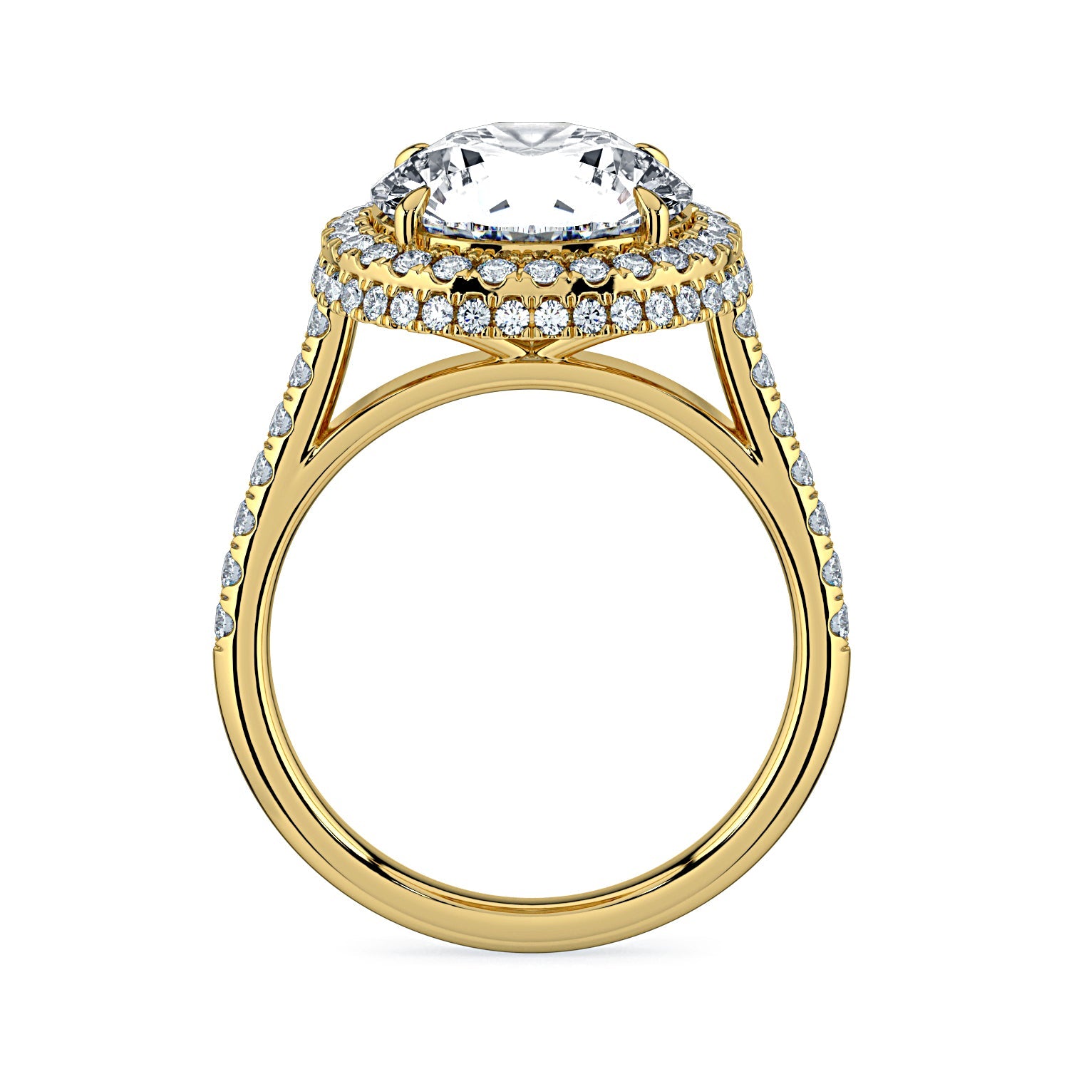 Round Double Halo & Pavé Diamond Engagement Ring - Yellow