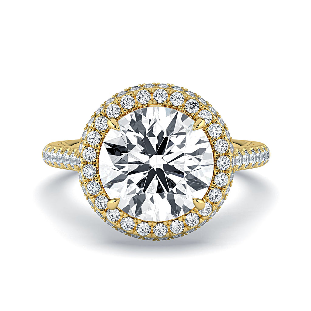 Round Double Halo & Pavé Diamond Engagement Ring - Yellow