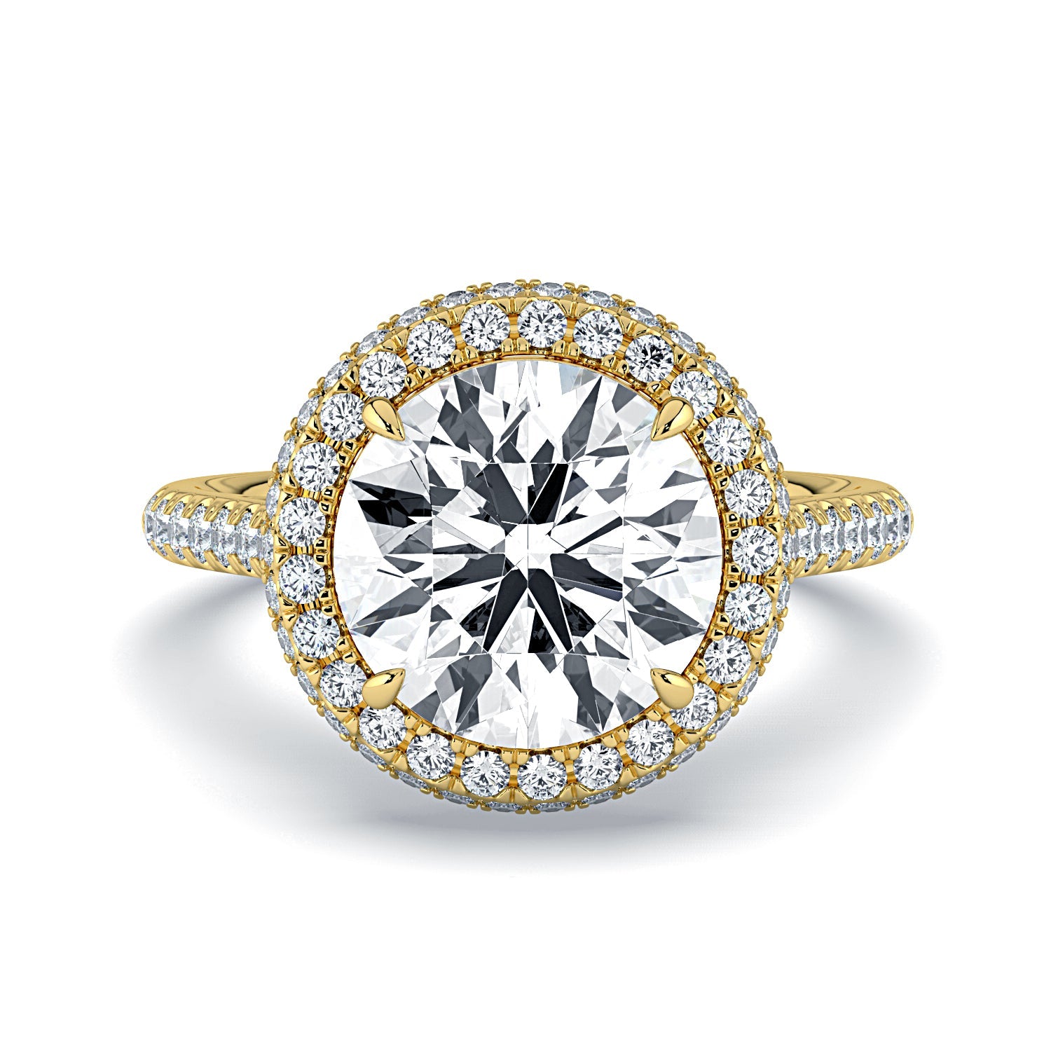 Round Double Halo & Pavé Diamond Engagement Ring - Yellow