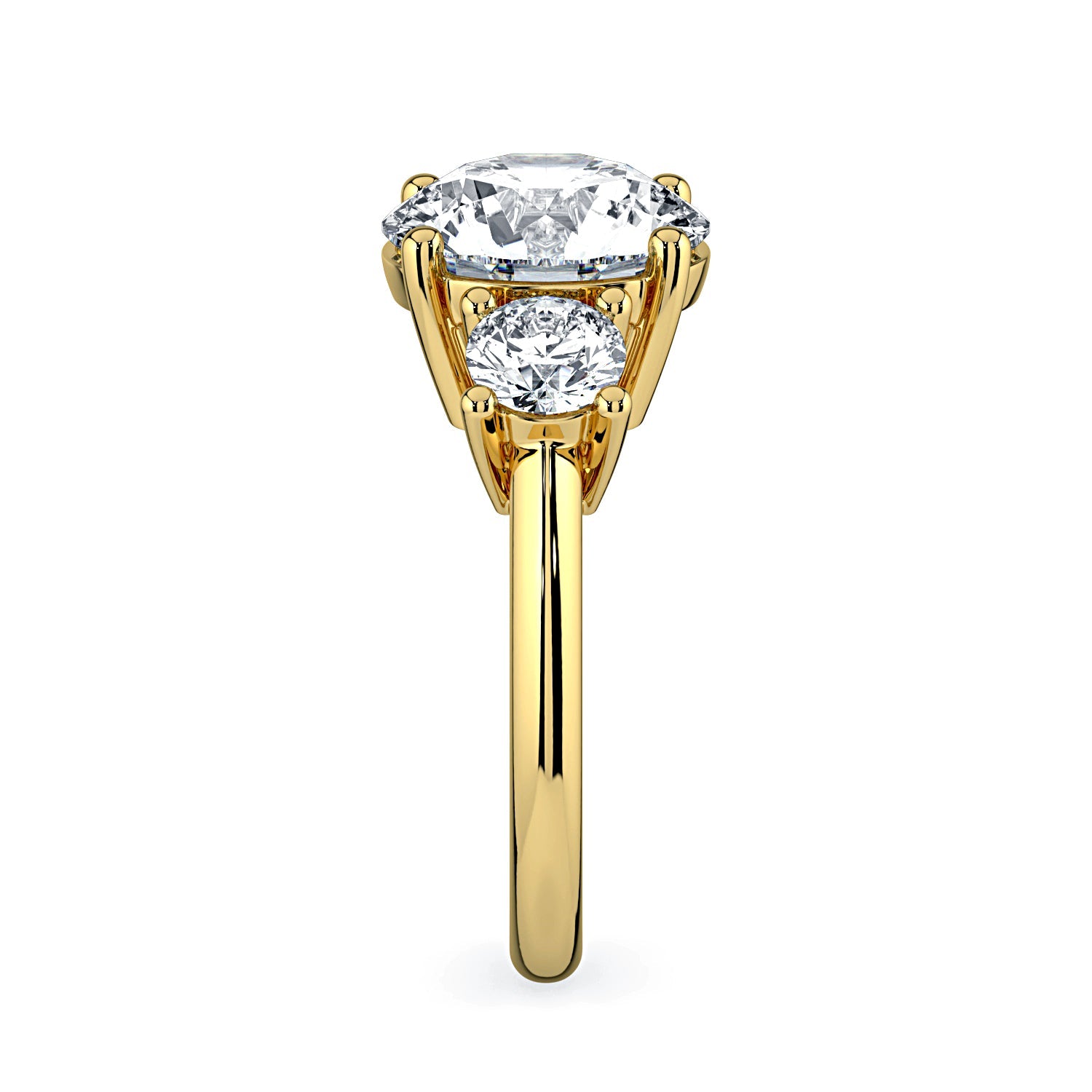 Round 3-Stone Diamond Engagement Ring - Yellow