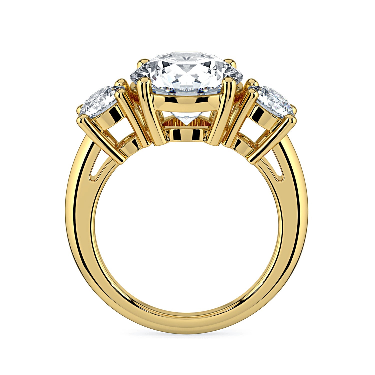 Round 3-Stone Diamond Engagement Ring - Yellow