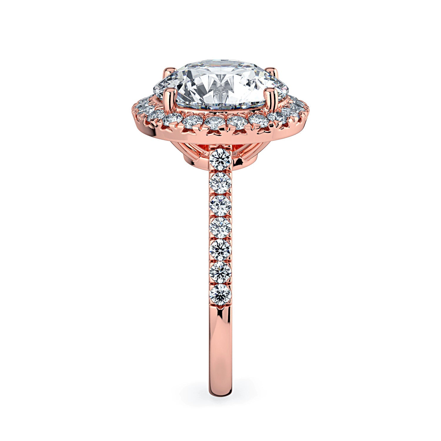Round Halo & Pavé Diamond Engagement Ring - Rose