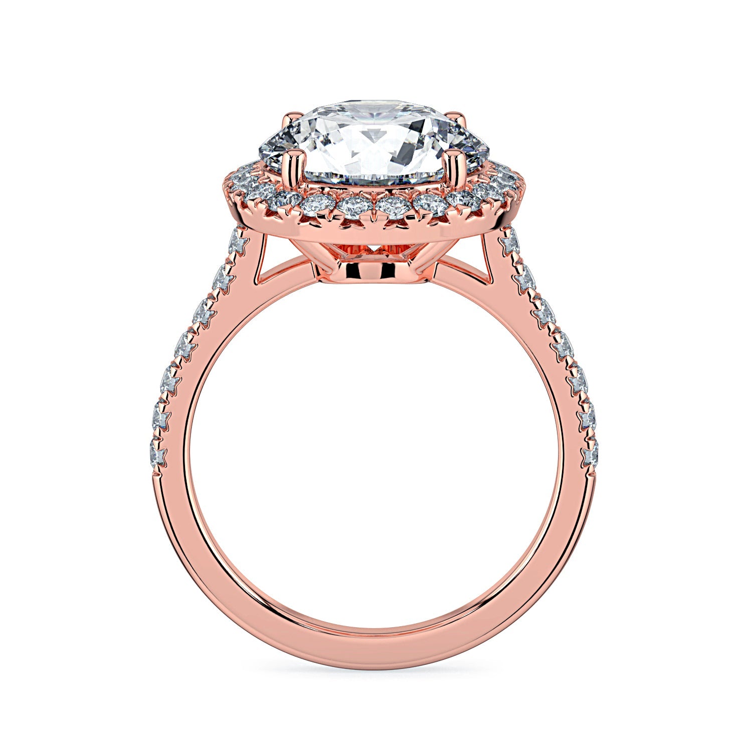Round Halo & Pavé Diamond Engagement Ring - Rose
